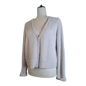 Eileen Fisher Women's V-Neck Organic Cotton Blend Oatmeal Cardigan S